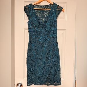 Beaded Lace Midi Dress in Teal